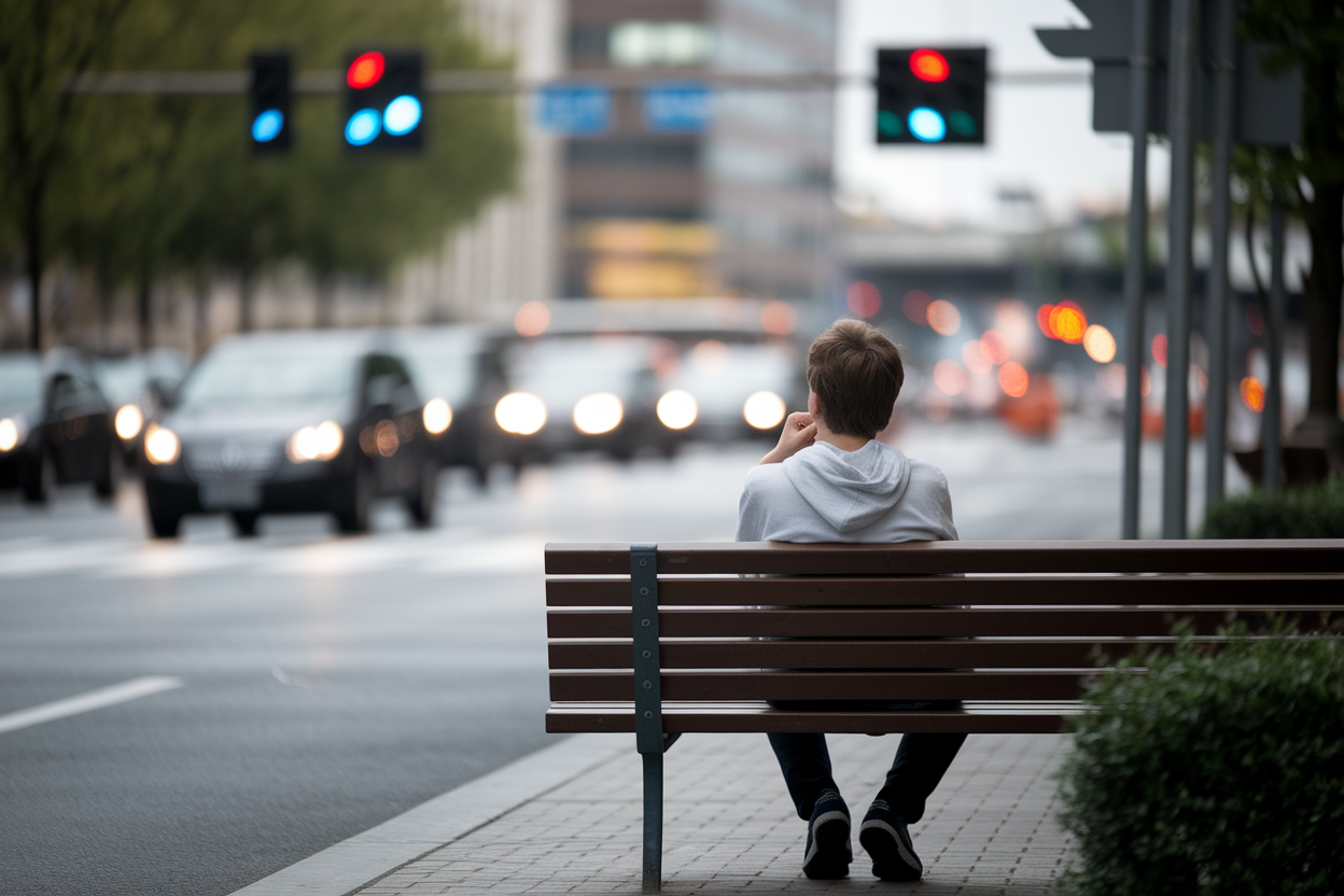 jeune-personne-banc-feu-trafic