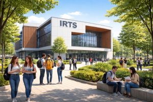 batiment-moderne-etudiants-arbres-soleil