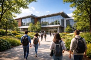 batiment-moderne-etudiants-verdure-ciel